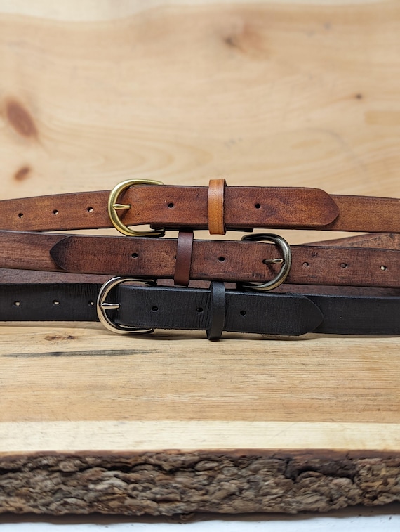 Handmade Cow Leather Belt: Customizable Buckle & Length, USA Made, 1" Wide