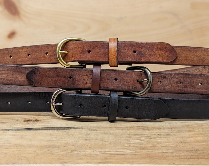 Handmade Full Grain, Cow Leather Belt: Customizable Buckle & Length, USA Made, 1" Wide