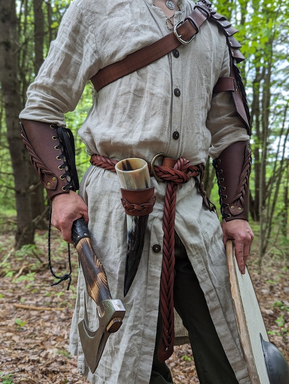 Braided Leather Drinking Horn Holder Belt Frog (And Optional Drinking Horn) (Customize Yours with Multiple Leather & Metal Color Options)