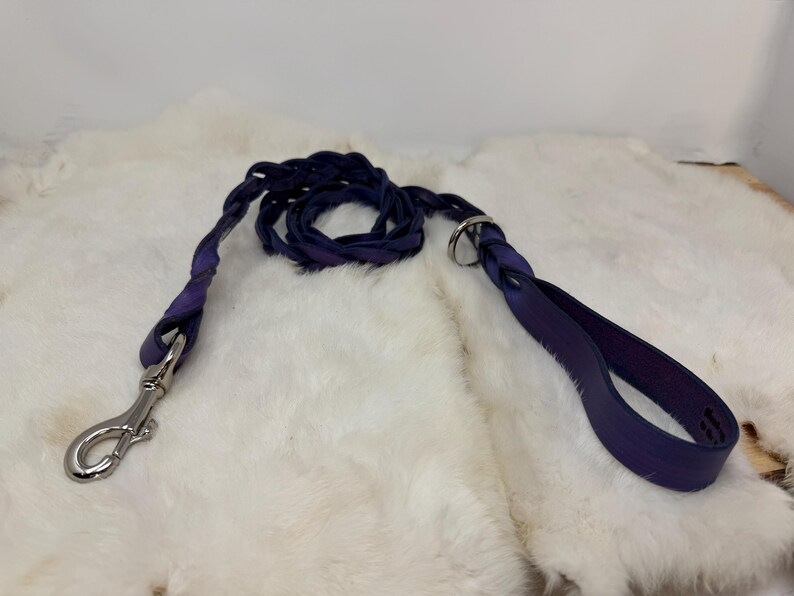 Braided, Personalized Leather Dog Leash With Optional Name plate (Multiple Leather & Metal Colors) image 6