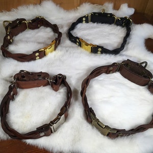 Braided, Personalized 1&quot; Wide Leather Martingale Dog Collar With Quick-Release Buckle With Optional Name plate