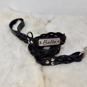 Braided, Personalized Leather Dog Leash With Optional Name plate (Multiple Leather & Metal Colors) image 9