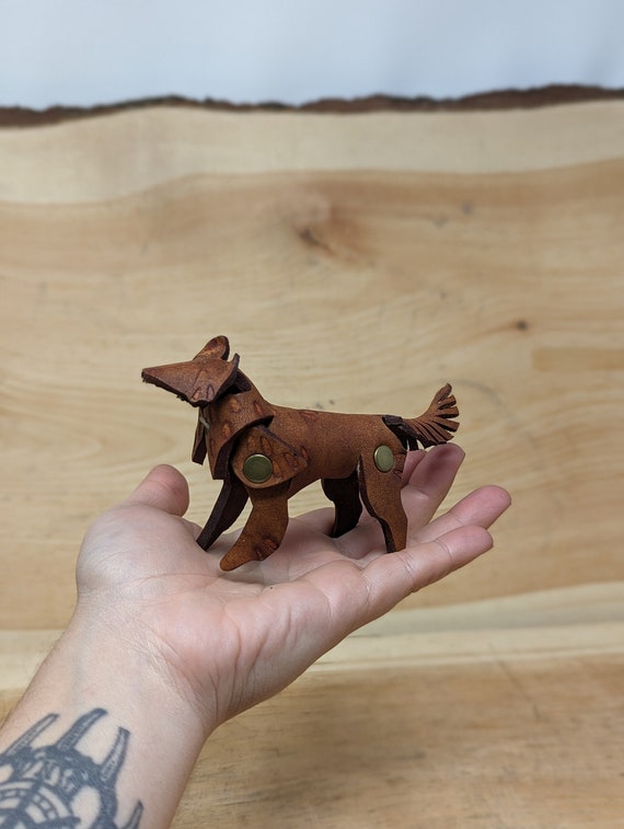 Little Leather Wolf Figurines/Miniatures (Customize in Your Choice of Leather And Metal Color)