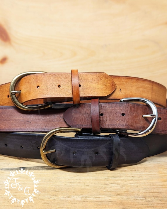 1.5" Wide Genuine Cow, Full-Grain Leather Buckle Belt Customizable Length (Multiple Leather And Metal Buckle Colors)