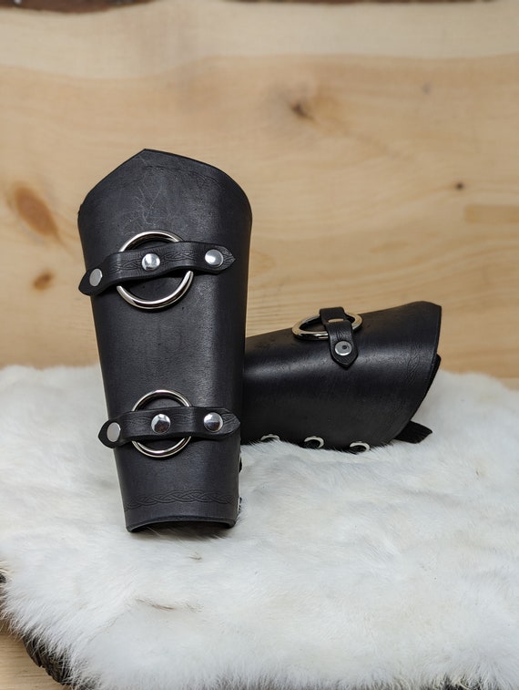 Women's Leather Ring Bracers/Vambraces Fore Arm Armor Pair (Customize Your Pair With Your Choice of Multiple Leather And Metal Colors)