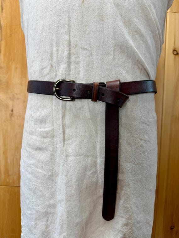 Handmade Leather Tie Belt: Customizable Buckle & Length, 1" Wide, with a Tie-able Tail