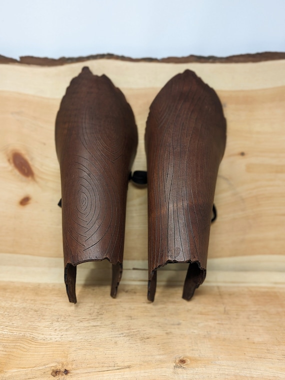 Women's Leather "Wood Bark" Leg Armor Pair (Greaves/Shin Guards) (Customize Your Pair With Your Choice of Multiple Leather And Metal Colors)