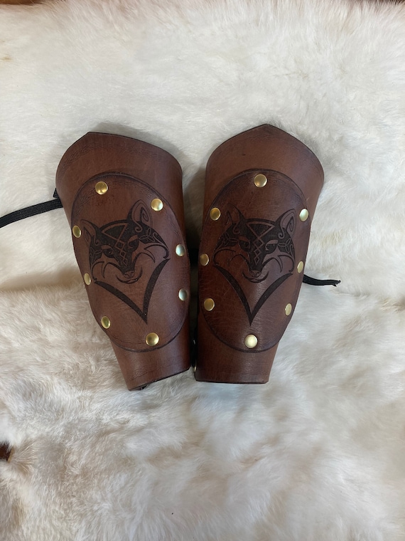 Women's Wolf Leather Bracers/Vambraces Fore Arm Armor Pair (Customize Your Pair With Your Choice of Multiple Leather And Metal Colors)