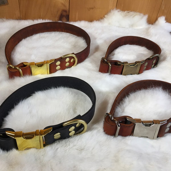 Personalized 1" Wide Leather Dog Collar With Quick-Release Buckle