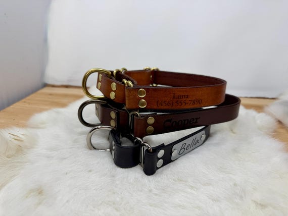 Personalized  1" Wide Leather Martingale Dog Collar With Optional Name plate