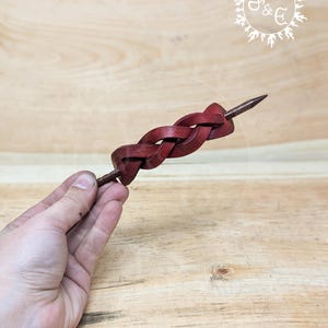 Braided Genuine Leather Hair Barrette With Solid Wood Pin (Personalize Yours With Your Choice of Leather And Metal Color)