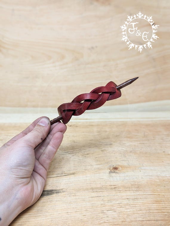 Braided Genuine Leather Hair Barrette With Solid Wood Pin (Personalize Yours With Your Choice of Leather And Metal Color)