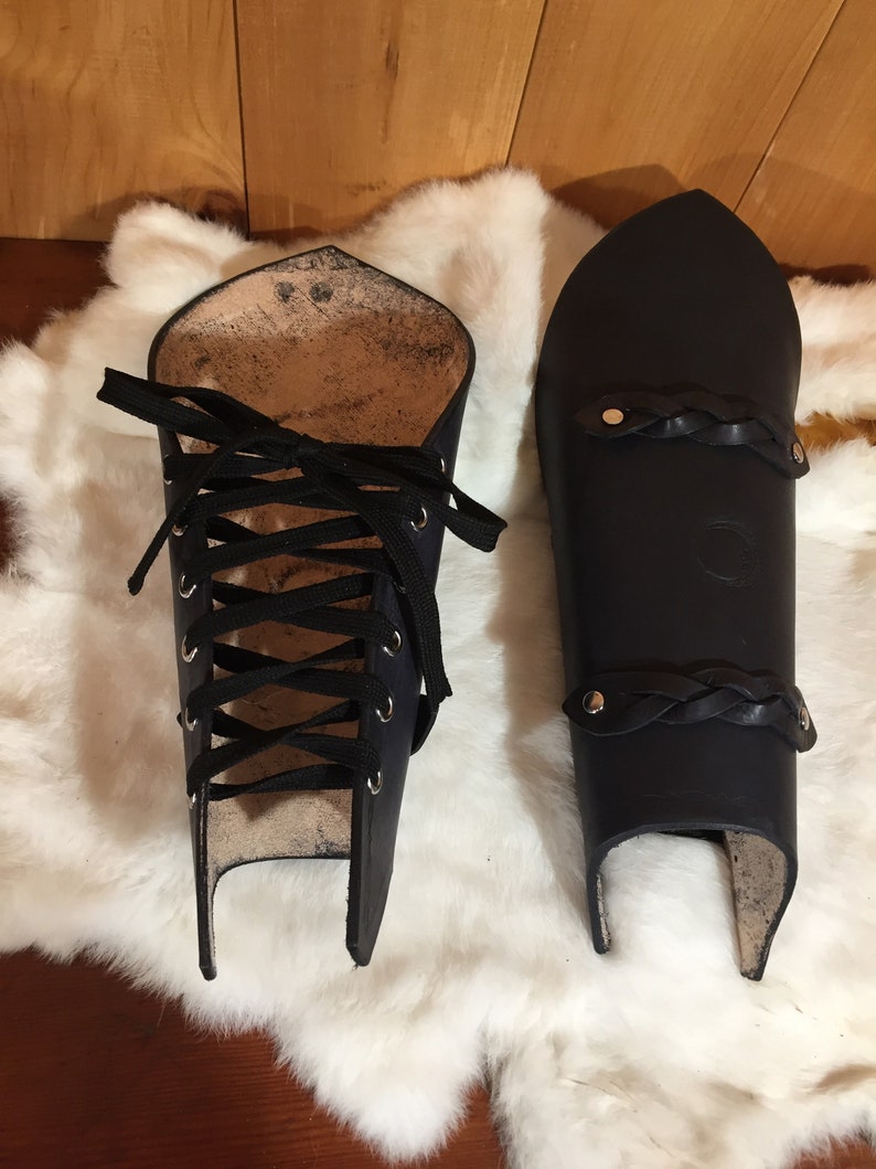 Women's Black Braided Leather Leg Armor Pair greaves - Etsy