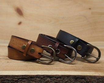 1.5" Wide Genuine Cow, Full-Grain Leather Buckle Belt Customizable Length (Multiple Leather And Metal Buckle Colors)