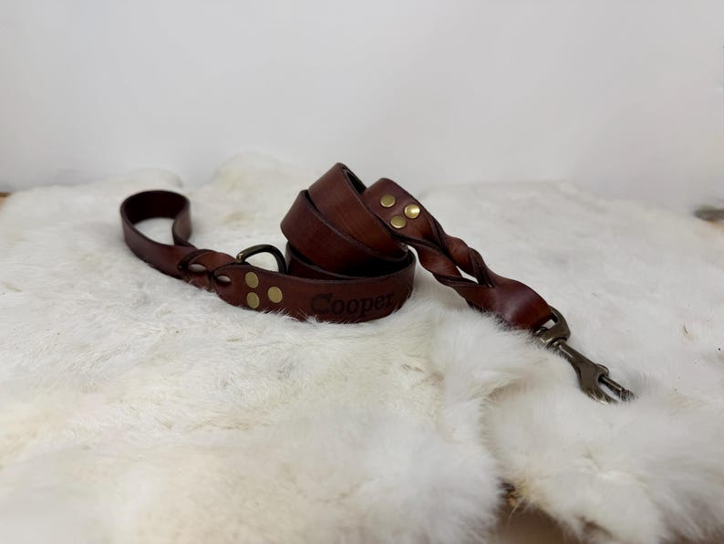 Personalized Leather Dog Leash With Optional Name plate (Multiple Leather & Metal Colors) image 7