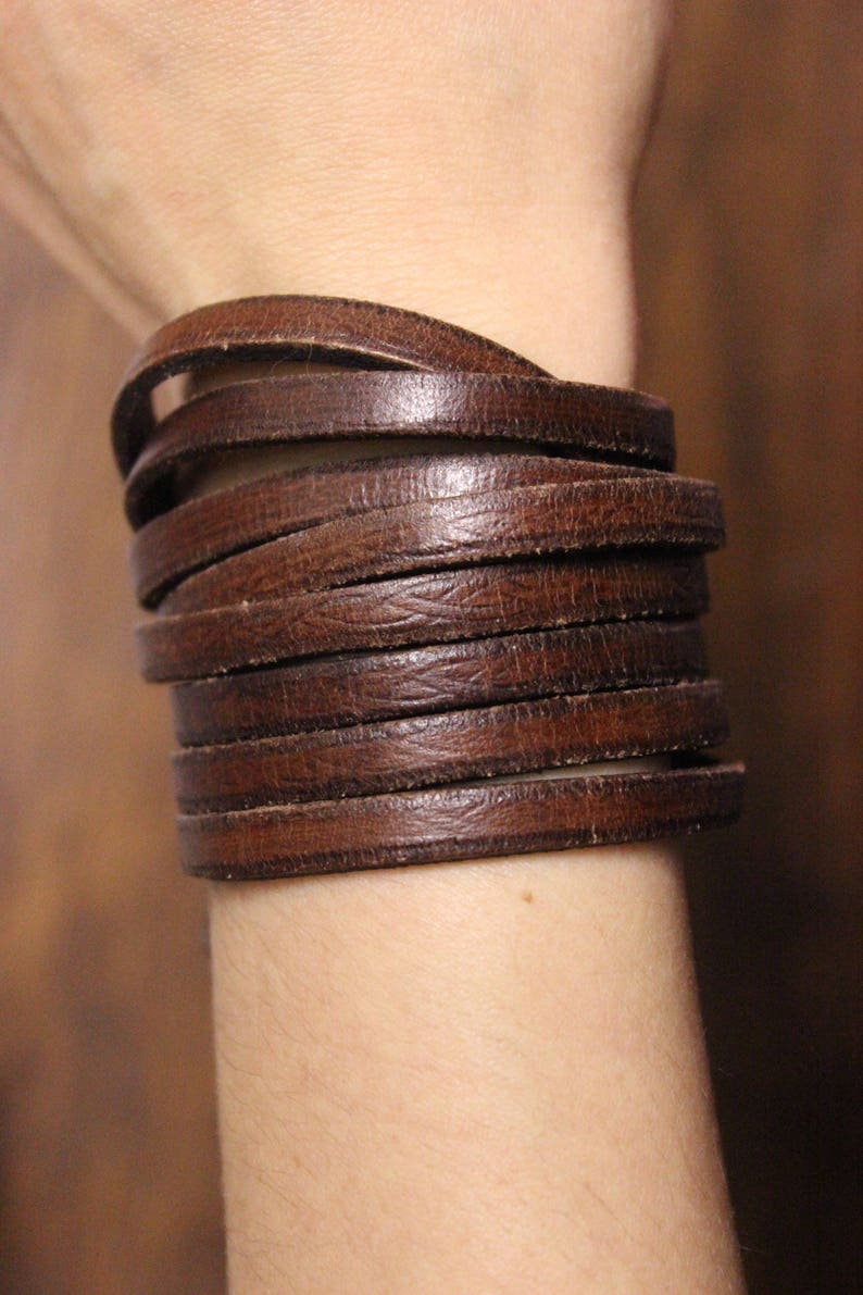 Brown Leather Wrap Bracelet Etsy