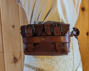 Leather "Wood Bark" Design Wide Leather Belt Pouch with Buckles (Multiple Leather & Metal Colors)