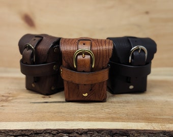 Leather "Wood Bark" Design Leather Belt Pouch with Buckle (Multiple Leather & Metal Colors)