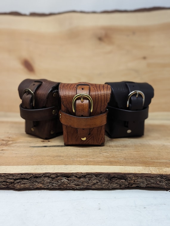 Leather "Wood Bark" Design Leather Belt Pouch with Buckle (Multiple Leather & Metal Colors)