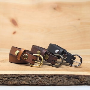 Handmade Full Grain, Cow Leather Belt: Customizable Buckle & Length, USA Made, 1" Wide Bild 2