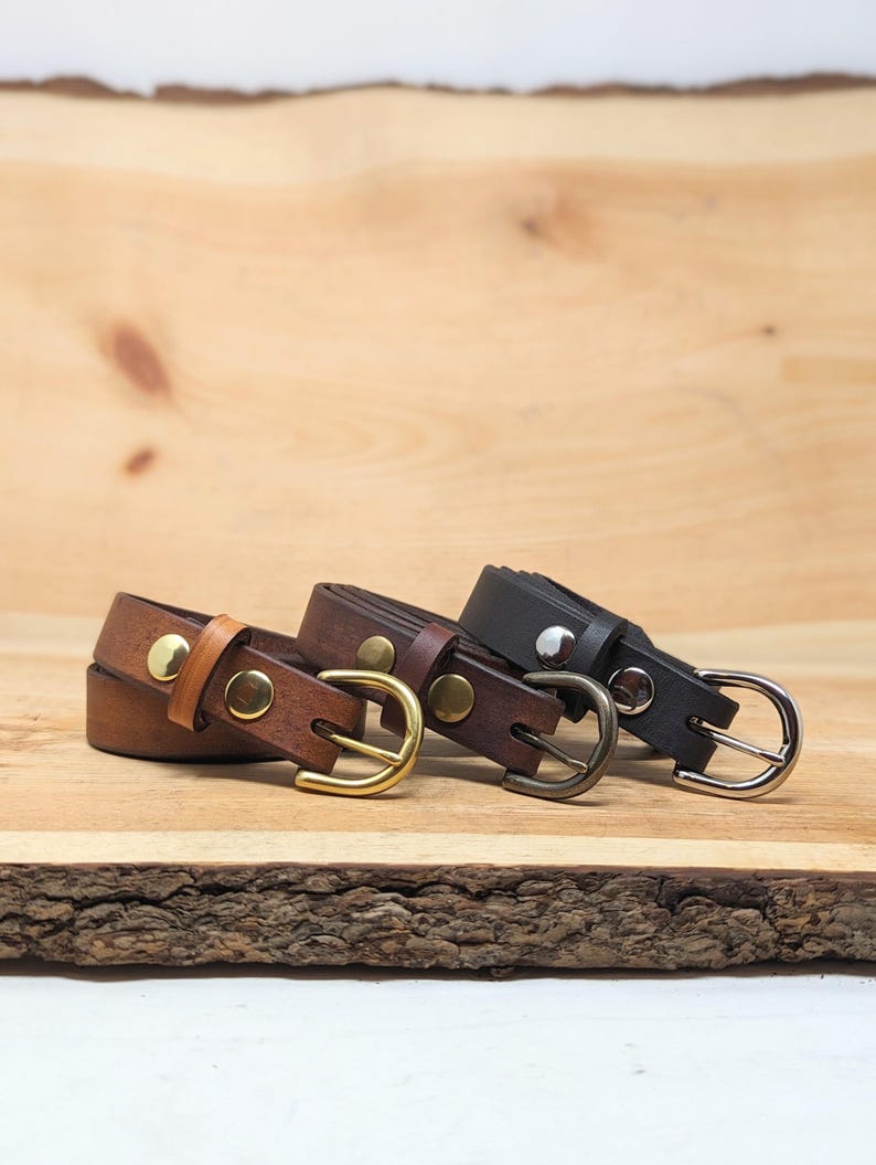 Handmade Full Grain, Cow Leather Belt: Customizable Buckle & Length, USA Made, 1" Wide Bild 2
