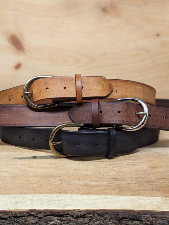 1.5" Full-Grain Leather Buckle Belt: Customizable Length, Metal Buckle Colors