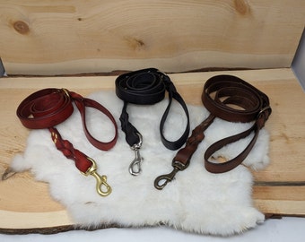 Personalized Leather Dog Leash With Optional Name plate (Multiple Leather & Metal Colors)