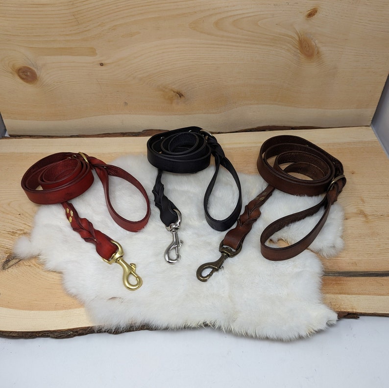 Personalized Leather Dog Leash With Optional Name plate (Multiple Leather & Metal Colors) image 1
