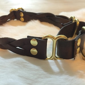 Braided, Personalized 1&quot; Wide Leather Martingale Dog Collar With Optional Name plate