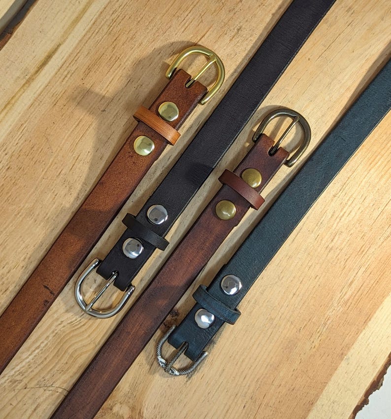 Handmade Full Grain, Cow Leather Belt: Customizable Buckle & Length, USA Made, 1" Wide Bild 4