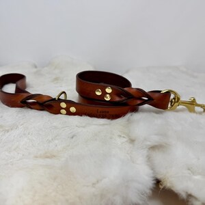 Personalized Leather Dog Leash With Optional Name plate (Multiple Leather & Metal Colors) image 6