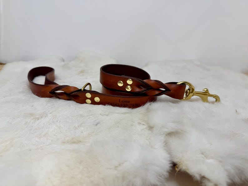 Personalized Leather Dog Leash With Optional Name plate (Multiple Leather & Metal Colors) image 6