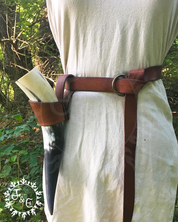 Leather Drinking Horn Holder Belt Frog (Customize With Multiple Leather & Metal Color Options)