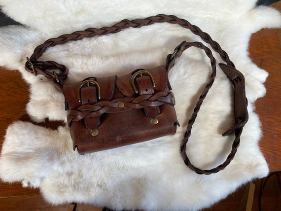 Braided Leather Crossbody/Shoulder Bag with Buckles