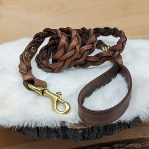 Braided, Personalized Leather Dog Leash With Optional Name plate