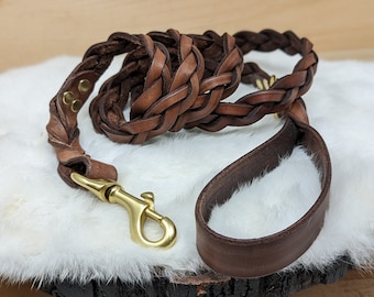 Braided, Personalized Leather Dog Leash With Optional Name plate