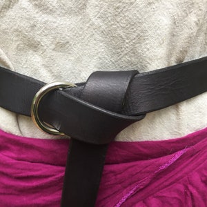 Women's Leather Ring Belt 1 Wide Black & Silver