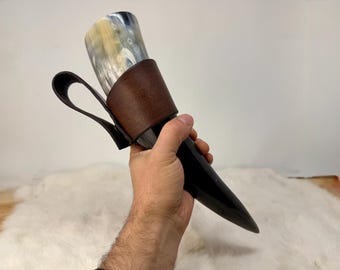Leather Drinking Horn Holder Belt Frog for the Ren Faire, Medieval Renaissance Costume