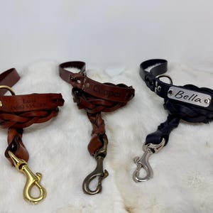 Braided, Personalized Leather Dog Leash With Optional Name plate (Multiple Leather & Metal Colors) image 2