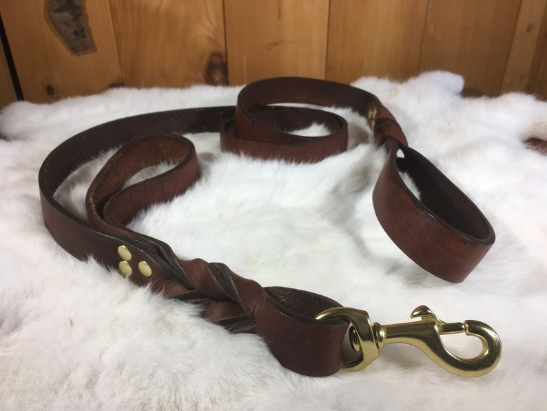 Two Handled Leather Dog Leash Etsy