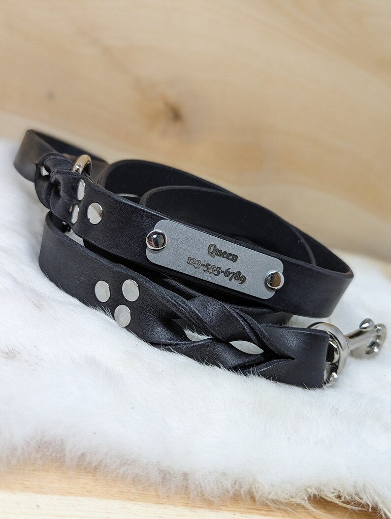 Personalized Leather Dog Leash With Optional Name plate (Multiple Leather & Metal Colors) image 5