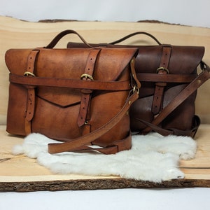 Personalized Genuine Leather Messenger Bag With Buckles (Customize Multiple Leather & Metal Colors)