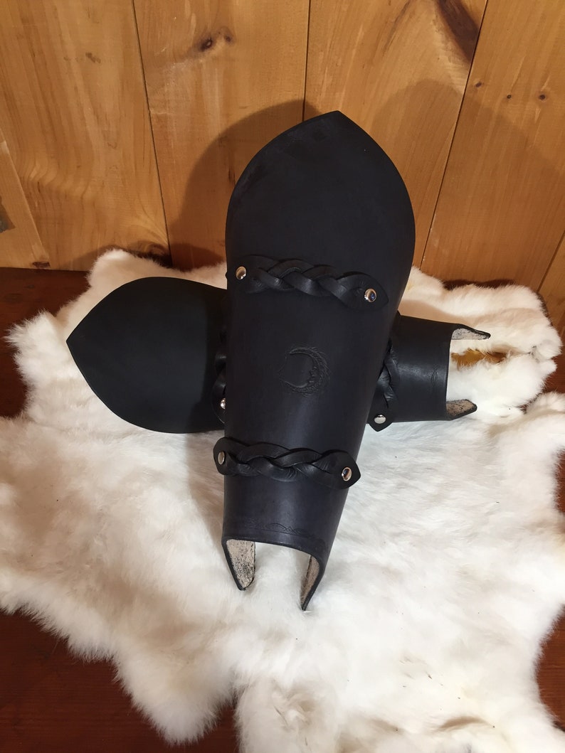 Women's Black Braided Leather Leg Armor Pair greaves Etsy