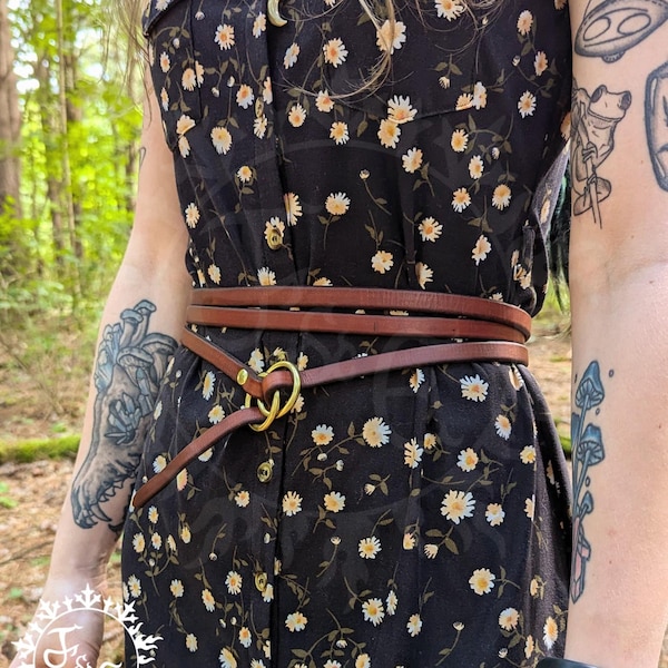 Slim Leather Multi Wrap Belt: Dual Ring Tie, Customizable