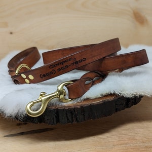 Personalized Leather Dog Leash With Optional Name plate (Multiple Leather & Metal Colors) image 3