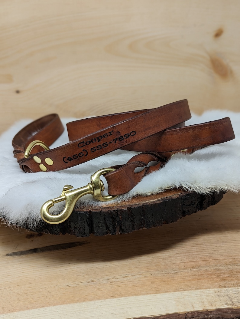 Personalized Leather Dog Leash With Optional Name plate (Multiple Leather & Metal Colors) image 3