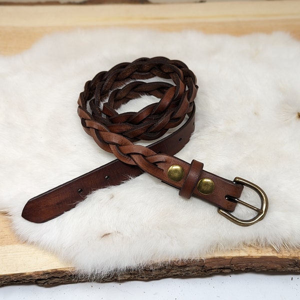 Braided Genuine Cow Leather Belt Customizable Length 1" Wide