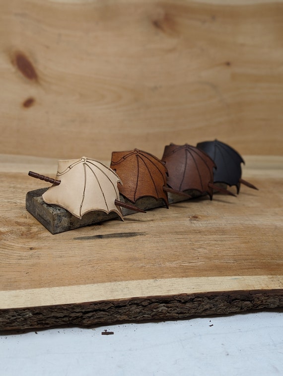 Customizable Bat Wing Leather Hair Barrette With Real Wood Pin