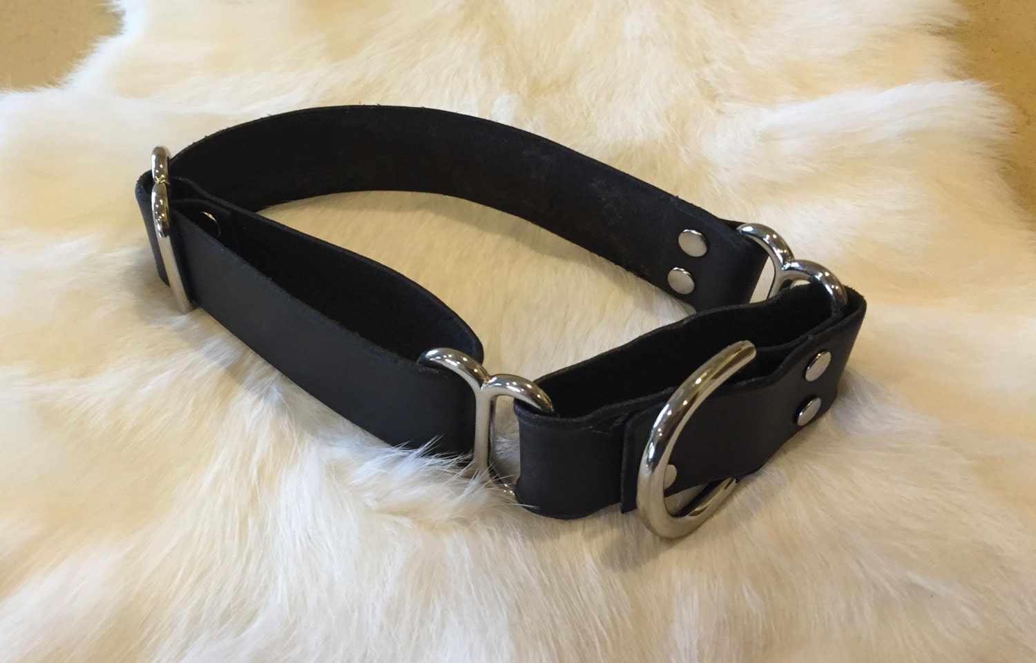 Personalized Black Leather Martingale Dog Collar With Name Etsy