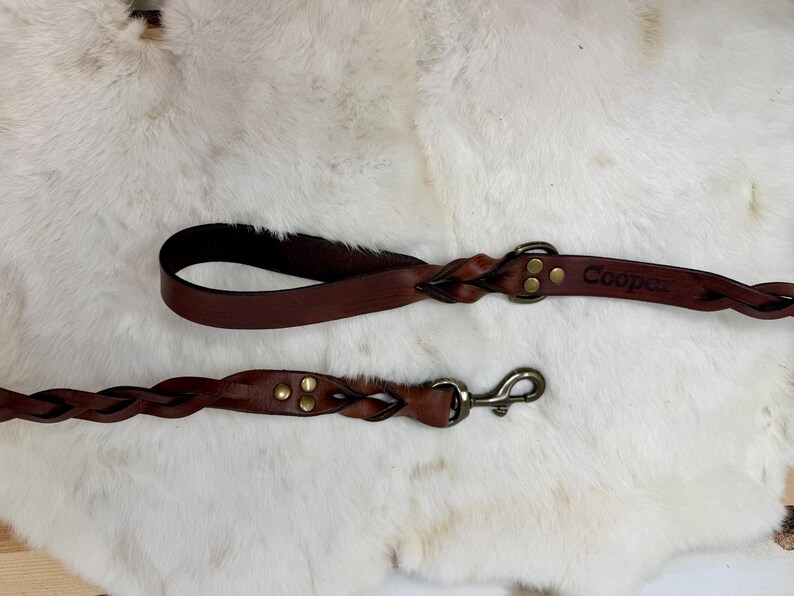 Braided, Personalized Leather Dog Leash With Optional Name plate (Multiple Leather & Metal Colors) image 13